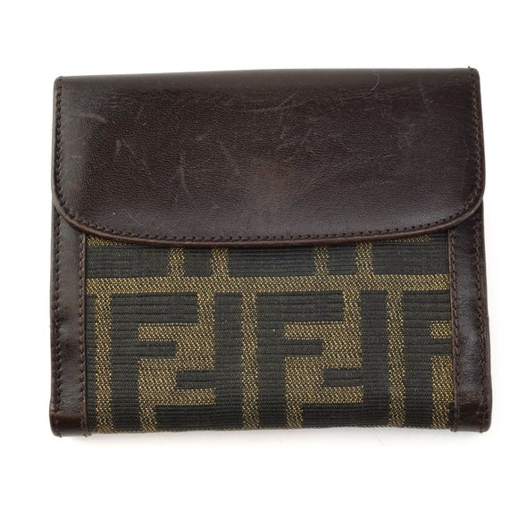 Fendi Other - FENDI "Zucca": Brown, "FF" Logo & Leather Medium Folding Wallet (rq) Unisex